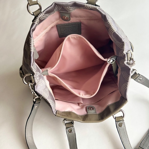 Coach Grey Canvas Patent Leather Handbag Shoulder Bag - Picture 12 of 16